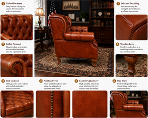 Modern Genuine Leather High Back <b>Armchair</b> with Ergonomic Design and Wooden Legs Comfortable Accent Chair for Living Room Hotel - Product Image 4