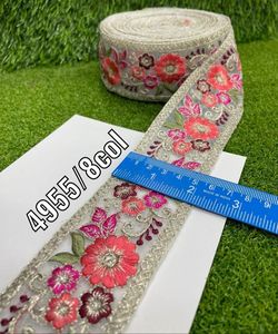 Custom Made Machine Embroidered <b>Ribbons</b> in Floral Design & in Eight Colours for <b>Wedding</b> Dresses in 2 Inch Width for Resale. - Product Image 5