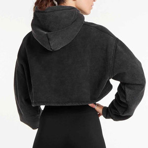 Las mejores sudaderas con capucha cortas de punto para mujer Sudadera de invierno estampada con logotipo frontal Precio al por mayor - Product Image 3