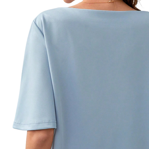Blusa informal holgada de manga media para mujer, camisa de punto suave con cuello redondo de color liso, blusa de moda para el día a día, para primavera y verano - Product Image 4