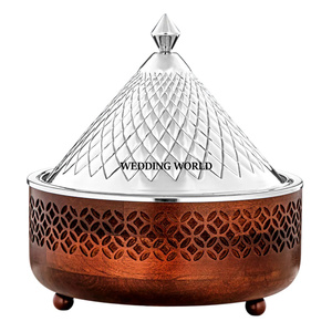 Hotpot de découpe laser en bois Casserole faite à la main de qualité supérieure Réchauffeur de nourriture en métal de concepteur le plus vendu - Product Image 1