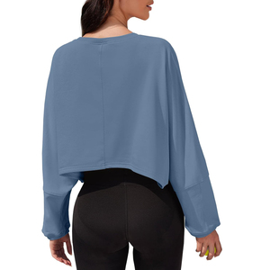 Sudadera de rizo de gran tamaño de Estilo Vintage para mujer con cuello redondo, venta al por mayor, Sudadera con capucha recortada, Tops para sudaderas cortas de invierno - Product Image 3