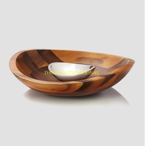 Bol de service en bois avec bol de trempette Snack moderne et plateau de fruits secs pour frites noix salade et plateau de service de fête bol de trempette de puce - Product Image 1
