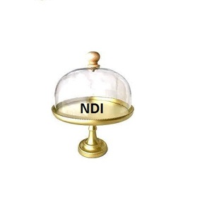 Hammered Design Decorative Fruit Parties <b>Cake</b> Serving Metal <b>Cake</b> <b>Stand</b> With Glass Dome Lid In Gold Plated Finishing For Hotels - Product Image 3