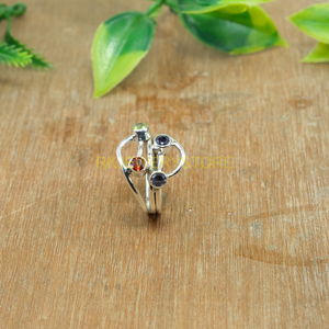 แหวนเงินแท้ 925 ประดับพลอยคุณภาพสูง ไอลไลท์สีน้ำเงิน อเมทิสต์สีม่วง โกเมนสีแดง เพอริดอตสีเขียว แหวนดีไซน์โดดเด่น เหมาะสำหรับเป็นของขวัญ - Product Image 5