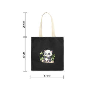 Bolso Tote Panda Negro para Mujer, Cierre Abierto, Lona de Algodón, Material PU, para Todas las Temporadas, Uso Diario, Compras, Almacenamiento, Totalmente Personalizable - Product Image 5