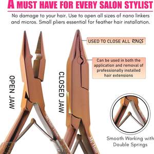 คีมต่อผมสแตนเลสที่เปิดลูกปัดนาโนดีไซน์ขากรรไกรคู่สำหรับวงแหวนขนาดเล็กแบบจีบสปริงคู่ - Product Image 5