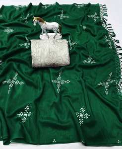 Sari en mousseline de coton et soie multicolore de haute qualité avec saris imprimés numériquement pour les femmes indiennes et pakistanaises - Product Image 3