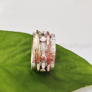 Diseñador Spinner Band anillo bohemio 925 plata esterlina mujer pulgar anillo Fidget joyería hecha a mano fiesta Yoga hombres Spinner anillo - Product Image 4