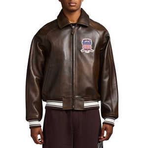 Veste de pilote Avirex USA édition marron, veste en cuir naturel, design frontal d'hiver, veste de haute qualité pour hommes, vestes pour hommes - Product Image 1