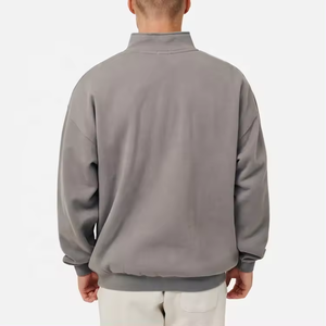 Sweat-shirt à demi-zip pour homme en molleton à col montant uni teint en couleur unie décontracté athlétique d'entraînement chaud d'hiver 100% coton - Product Image 2