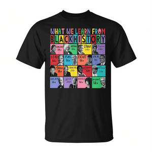 T-shirt con la scritta 'What We Learn From Black History Leaders' per le promozioni del Black History Month - Product Image 3