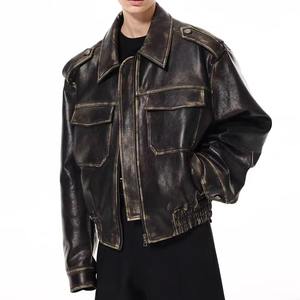 Veste d'hiver personnalisée de haute qualité pour hommes coupe-vent en cuir et polyester délavés avec motif en relief 3D - Product Image 4