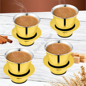 ชุดแก้วกาแฟสแตนเลสติดผนังสองชั้น4ชิ้นพร้อมที่จับสีทองดีไซน์คลาสสิกแก้วชาผนังสองชั้นพร้อมด้ามจับฮัน - Product Image 1