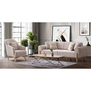 Canapé de salon moderne rembourré blanc de style scandinave Base en bois massif Coussins d'accent marron pour hôtels Remplissage en mousse - Product Image 2