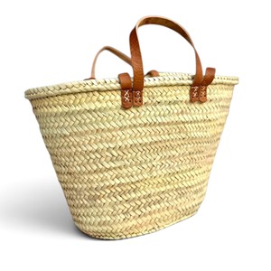 Sac fourre-tout en paille marocaine tissé à la main avec poignées en cuir, couleur unie, style vintage, fermeture éclair et doublure en coton, pour voyage et plage - Product Image 2