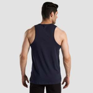 Energy Rise Tank <b>Top</b> for Men Navy Regular Fit 100% Cotton Breathable Hood Collar Bodybuilding & Muscle Style Gym Vest Size XL - Product Image 3