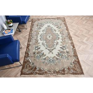 5.5x9.6 ft Large Vintage Turkish Rug, <b>Brown</b> Floral <b>Wool</b> Rug - Product Image 5
