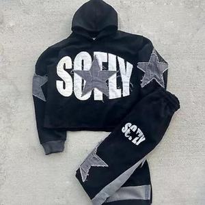 Survêtement de qualité supérieure, style unique, logo personnalisé, lavage à l'acide, broderie usée, survêtements tendance, 100% coton - Product Image 1