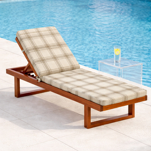 Lettino Prendisole da Giardino 190x57 cm Resistente con Copertura Rimovibile con Cerniera, Cinghie, Imbottitura in Schiuma, Telaio in Legno Massello, Design Moderno - Product Image 3