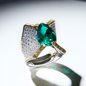 Luxury Emerald Green Cocktail <b>Ring</b> for Women 18K Gold Plated Geometric Pave CZ <b>Statement</b> <b>Ring</b> Designer Fashion Jewelry - Product Image 1