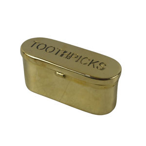 Brass <b>Toothpicks</b> Case <b>Toothpick</b> <b>Holder</b> Dustproof Golden Color Finishing Rectangular Suitable for Kitchen Party hotel Ware Use - Product Image 2