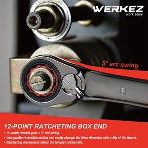 Werkez 72-tooth CR-V <span class=keywords><strong>32mm</strong></span> đảo ngược ratcheting cờ lê công nghiệp Chrome thép kết hợp cờ lê sửa chữa OEM Metric hộp - Product Image 5