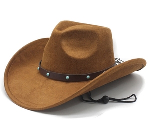 Sombrero de bombín de gamuza Sombrero de vaquero occidental con sombrero de Jazz de estilo tibetano - Product Image 1