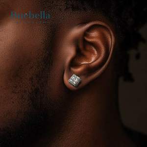 Gran oferta de Hip Hop para hombre S925 plata esterlina 14K oro Moissanite diamante cuadrado Stud pendientes llave griega pendientes joyería gótica - Product Image 1