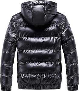 Chaqueta Acolchada Negra Plegable para Hombre, Chaqueta de Invierno Cálida e Impermeable con Capucha, Estilo Casual, Cremallera, Diseño Brillante de Burbujas, Abrigos de Esquí para Exteriores - Product Image 3