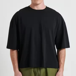 High Quality 250 Gsm Jersey T-Shirt for Men Custom Cotton Blanks Pro Club Heavyweight Screen Print Boxy Cropped <b>Design</b> - Product Image 1
