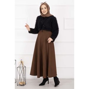 Mevlana Skirt Coffee Ribbed Design <b>Half</b> <b>Slip</b> Casual for Girls Soft Breathable Corduroy Silk Knitted Short Machine Print Belt - Product Image 4