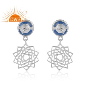 <b>Fine</b> Quality Sterling Silver Natural Blue Chalcedony Gemstone Chakra Design <b>Dangle</b> <b>Earring</b> Custom Jewelry Manufacturer - Product Image 4