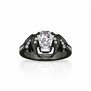 Jeulia Hiphop Black Bat Coffin <b>Ring</b> Sterling Silver Men's Enamel Gemstone <b>Ring</b> - Product Image 3