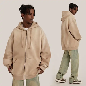 Sweat-shirt épais pour hommes en coton surdimensionné avec logo personnalisé et broderie sur les épaules sweats à capuche zippés vintage délavés à l'acide - Product Image 2