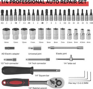 Juego de Llaves de Trinquete de 46 Piezas - Kit de Llaves de Tubo de Alta Resistencia con Caja de Herramientas para Mecánicos de Automóviles y Bricolaje, Estuche de Color Rojo - Product Image 5