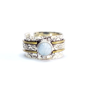 Two Tone Moonstone <b>Spinner</b> <b>Ring</b> Fashionable Stainless Steel Adjustable Opening Bezel Setting Tarnish Free Gift 8.6 Grams - Product Image 1