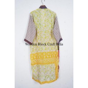 Luxury Floral Elegant Silk Patchwork Kimono Robe Handmade Indian Vintage Recycled Silk Sari <b>Long</b> <b>Sleeve</b> Drawstring Closure - Product Image 5