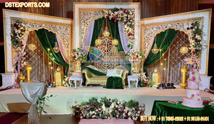 Élégant thème de mariage en or blanc, scène ouverte, décoration de réception de mariage Hindu, scène de Style ouvert de mariage Royal doré - Product Image 2