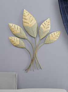 Ak décor d'art mural en métal en laiton et conception de feuille de décoration murale avec finition dorée - Product Image 2