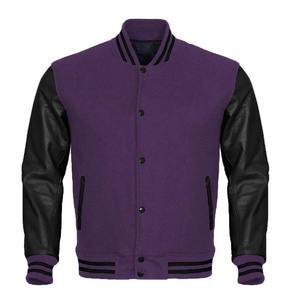 Chaqueta de manga de cuero de cuerpo de lana regular para hombre, chaqueta de béisbol universitaria bordada de calle secundaria americana para hombre - Product Image 1