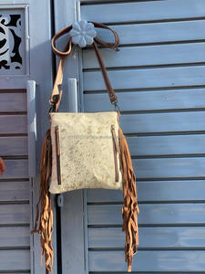 Bolso cruzado de piel de vaca con pelo real, monedero mediano con flecos, vaquera occidental, bolsos de mano de cuero a la moda para mujer - Product Image 5