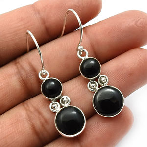 Nouveauté Design de luxe 925 argent Sterling naturel noir Onyx pierres précieuses boucles d'oreilles ethniques pour femme bijoux faits à la main en gros - Product Image 3
