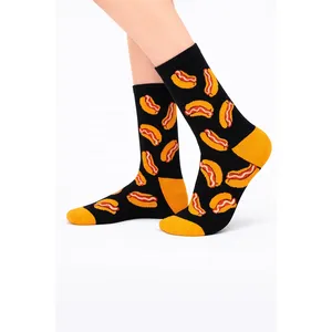 Breathable and Warm <b>Silk</b> <b>Socks</b> with Fun Hot Dog Print Custom Logo Knitted Technics for Daily Use for Spring Season - Product Image 2