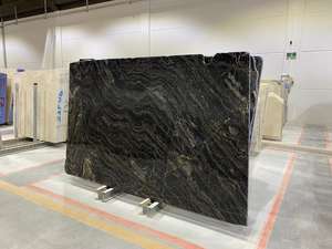 Dalle de marbre noir doré de qualité supérieure de 12mm Portoro moderne brossé lisse pour villa de luxe contemporaine à l'extérieur - Product Image 2