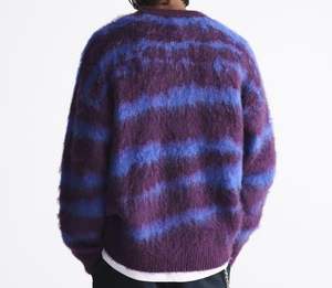 Custom Logo Long Sleeve Mohair <b>Men's</b> <b>Sweater</b> Fuzzy Knitted Striped Hooded <b>Cardigan</b> Jacquard Decorated Casual Knitwear Winter - Product Image 1