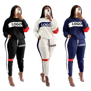 Özel logo yeni tasarım spor sonbahar jogger eşofman kadın eşofman 2 parça artı boyutu patchwork eğitim ve koşu giyim