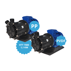 Pompe a turbina a trasmissione magnetica Sealless modello HTT 7000 PP/PVDF con motore 1,1KW IEC80 2P in plastica pompa dell'acqua elettrica - Product Image 1