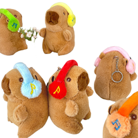 Cute12cm portant un casque Note de musique Capybara porte-clés en peluche Peluches Capybara peluche Animal jouet Capybara poupée porte-clés