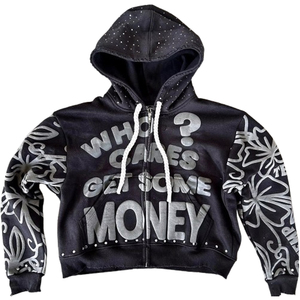 Y2K Zip nouveau américain nouvelle mode Alphabet Design Vintage 100% coton à capuche Street Wear à manches longues bouffée impression à capuche - Product Image 1